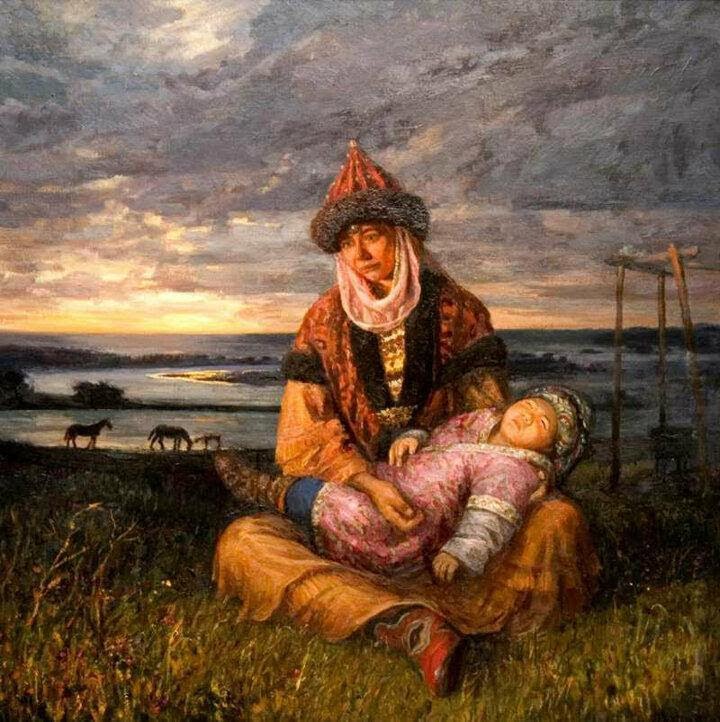 Süyün Bike, oğlu Ötemiş ile birlikte.