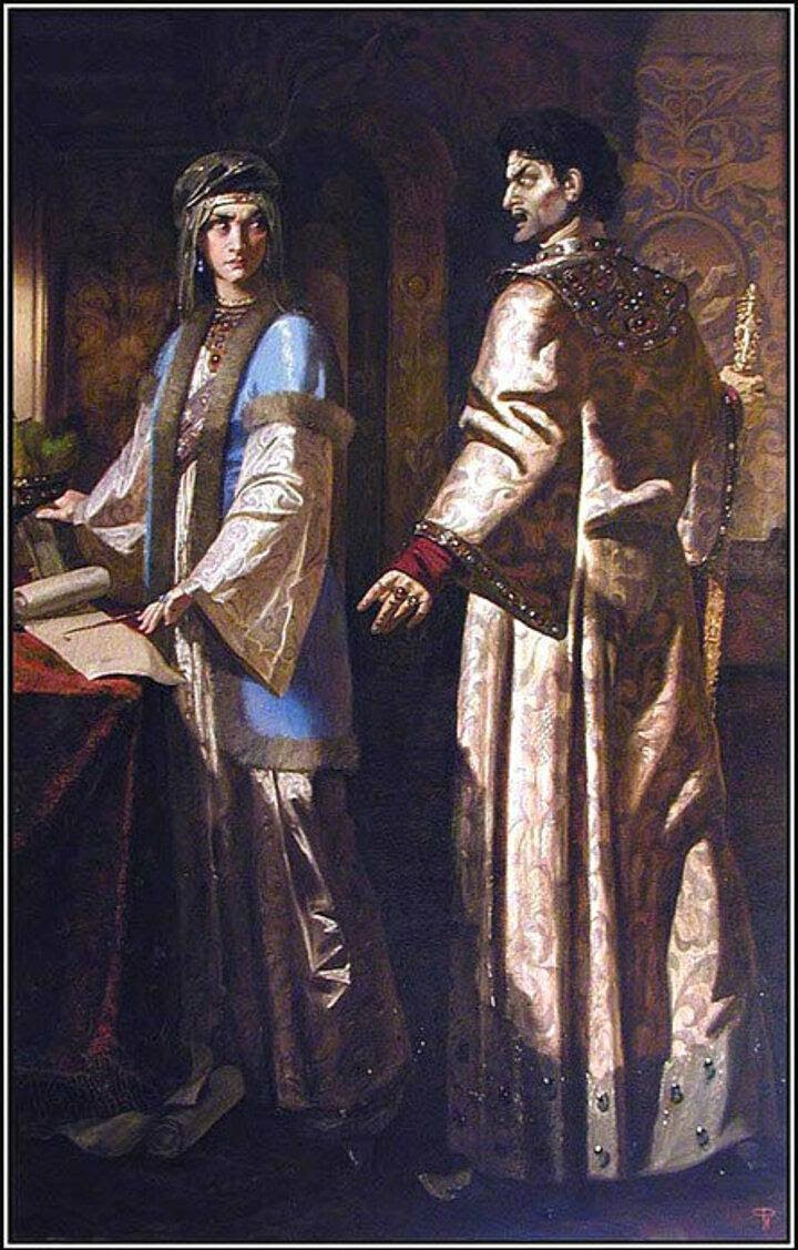 Süyün Bike'yi, IV. İvan’ın esareti altındayken gösteren bir çizim. (Çizer: İlyas Fayzullin)