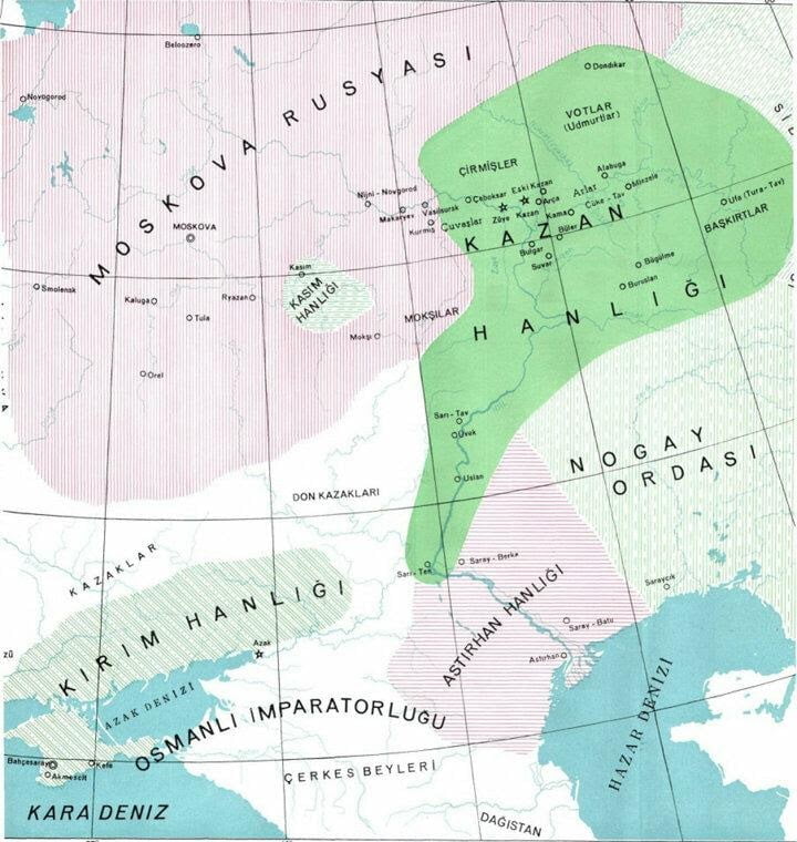 Kazan Hanlığı’nın komşuları; Astarhan Hanlığı, Nogay Hanlığı, Kırım Hanlığı ve Moskova Knezliği.