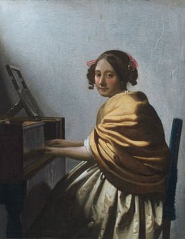 NBK4 Vermeer Young Woman Seated at the Virginals tablosu